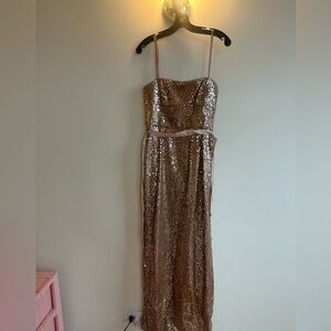 BCBGMaxAzria Rose Gold Sequin Strapless Gown